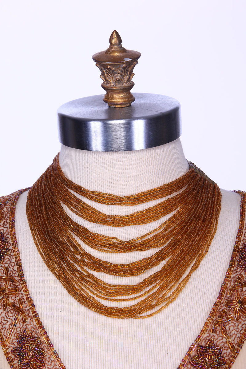Vtg 60s Gold Beaded Multi Strand Necklace