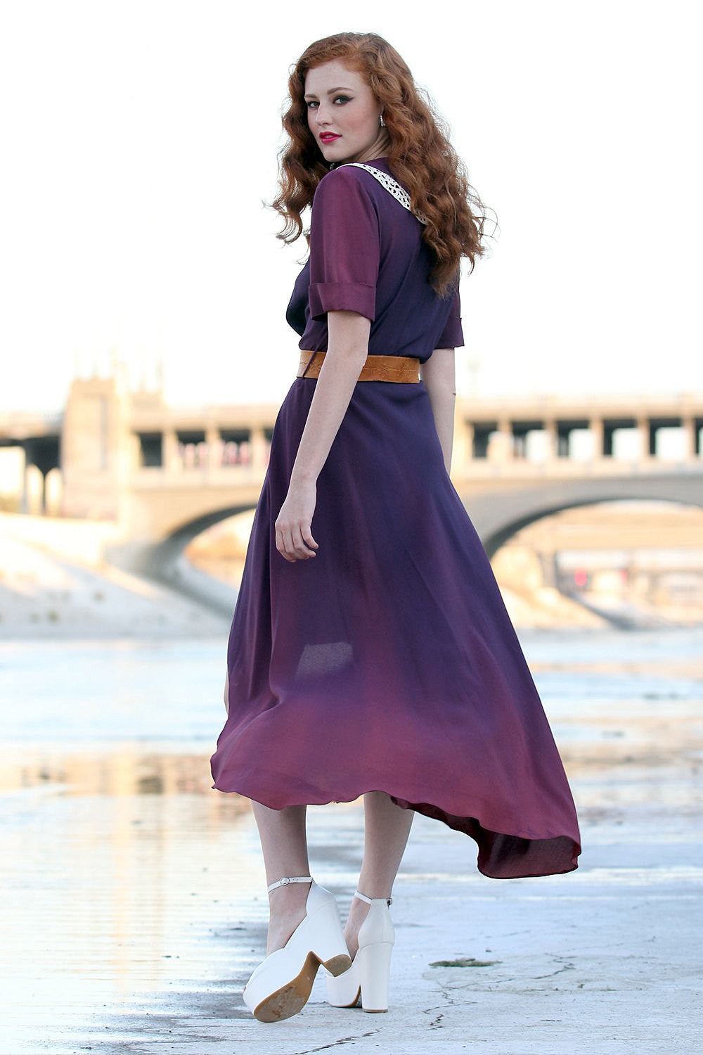 40s Blue Ombre Lace Dress