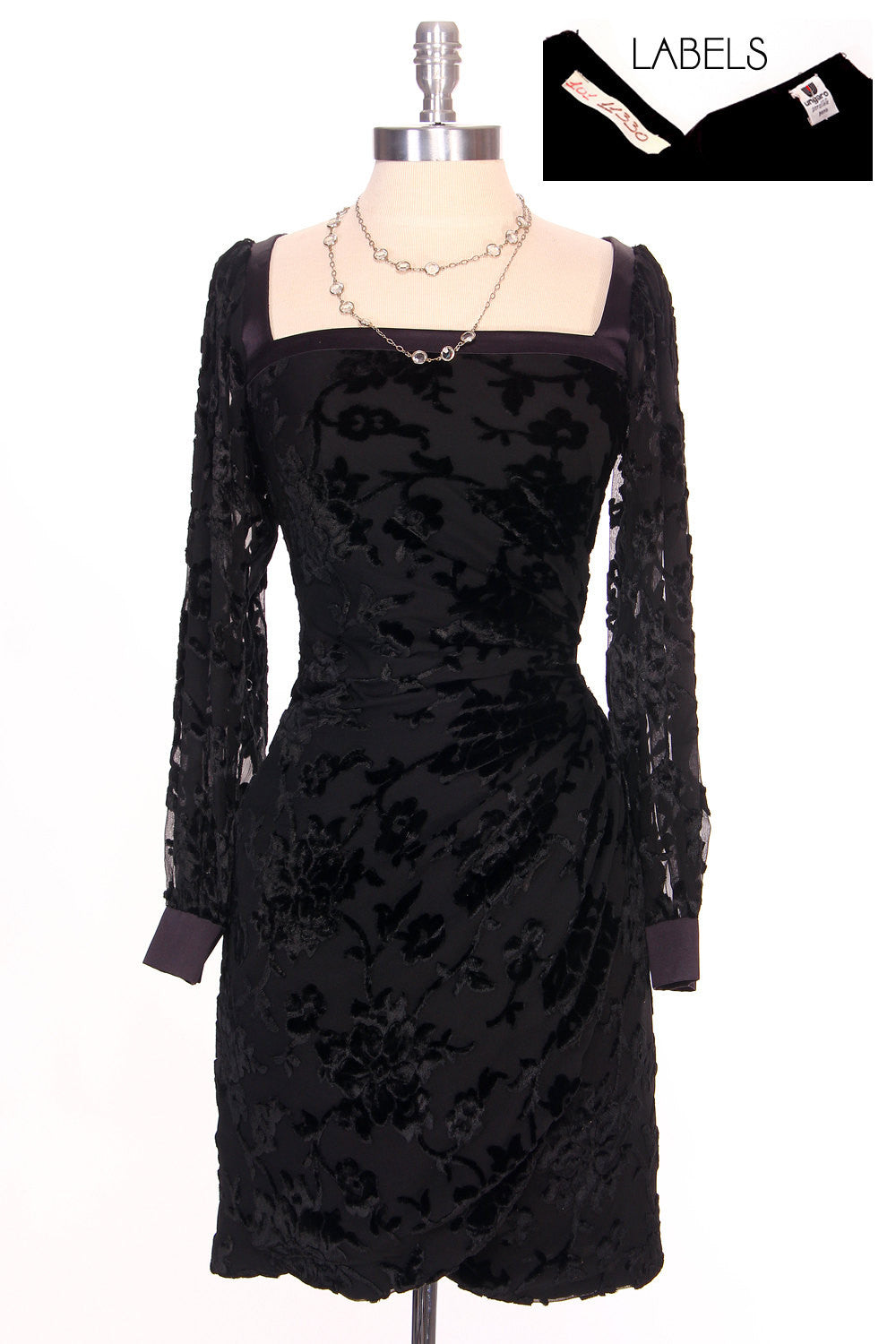 80s Emanuel Ungaro Black Burnout Velvet Dress