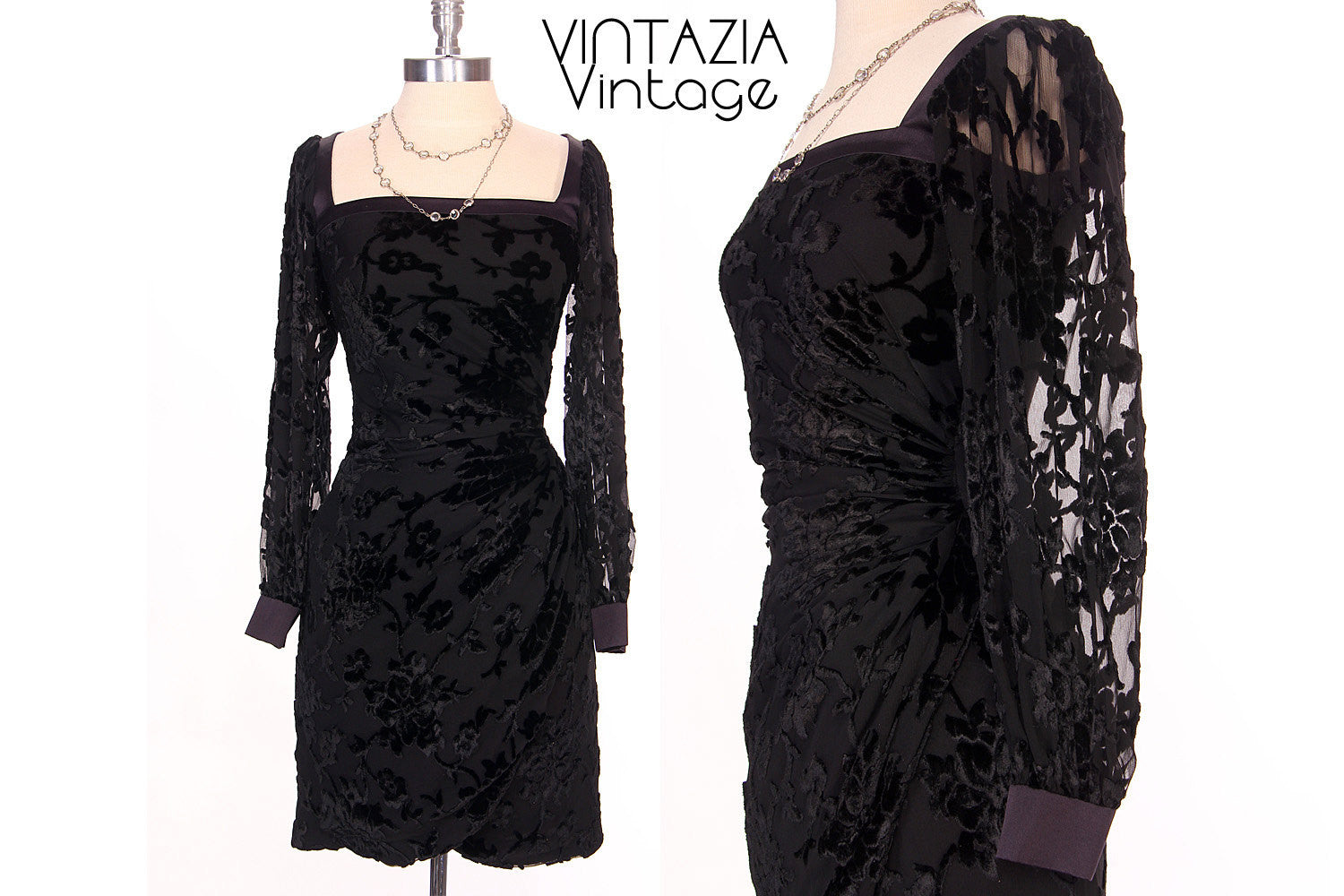 80s Emanuel Ungaro Black Burnout Velvet Dress