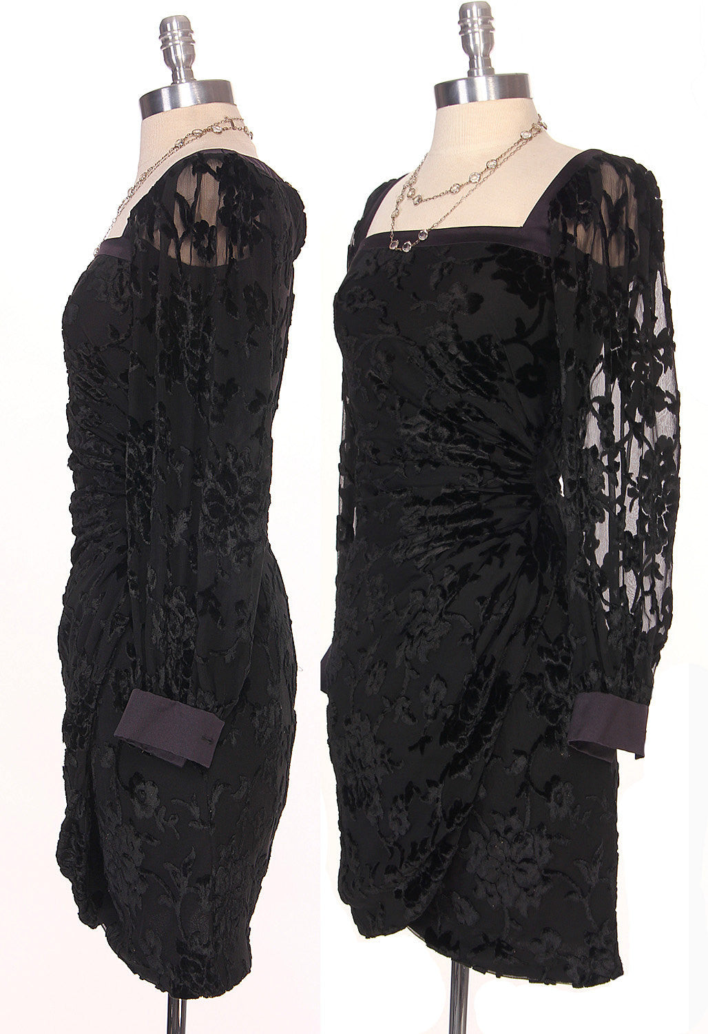 80s Emanuel Ungaro Black Burnout Velvet Dress