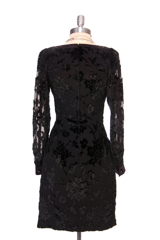 80s Emanuel Ungaro Black Burnout Velvet Dress