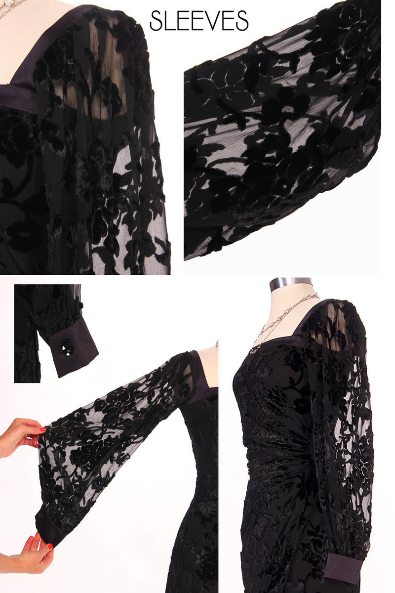 80s EMANUEL UNGARO Black Burnout Velvet Dress