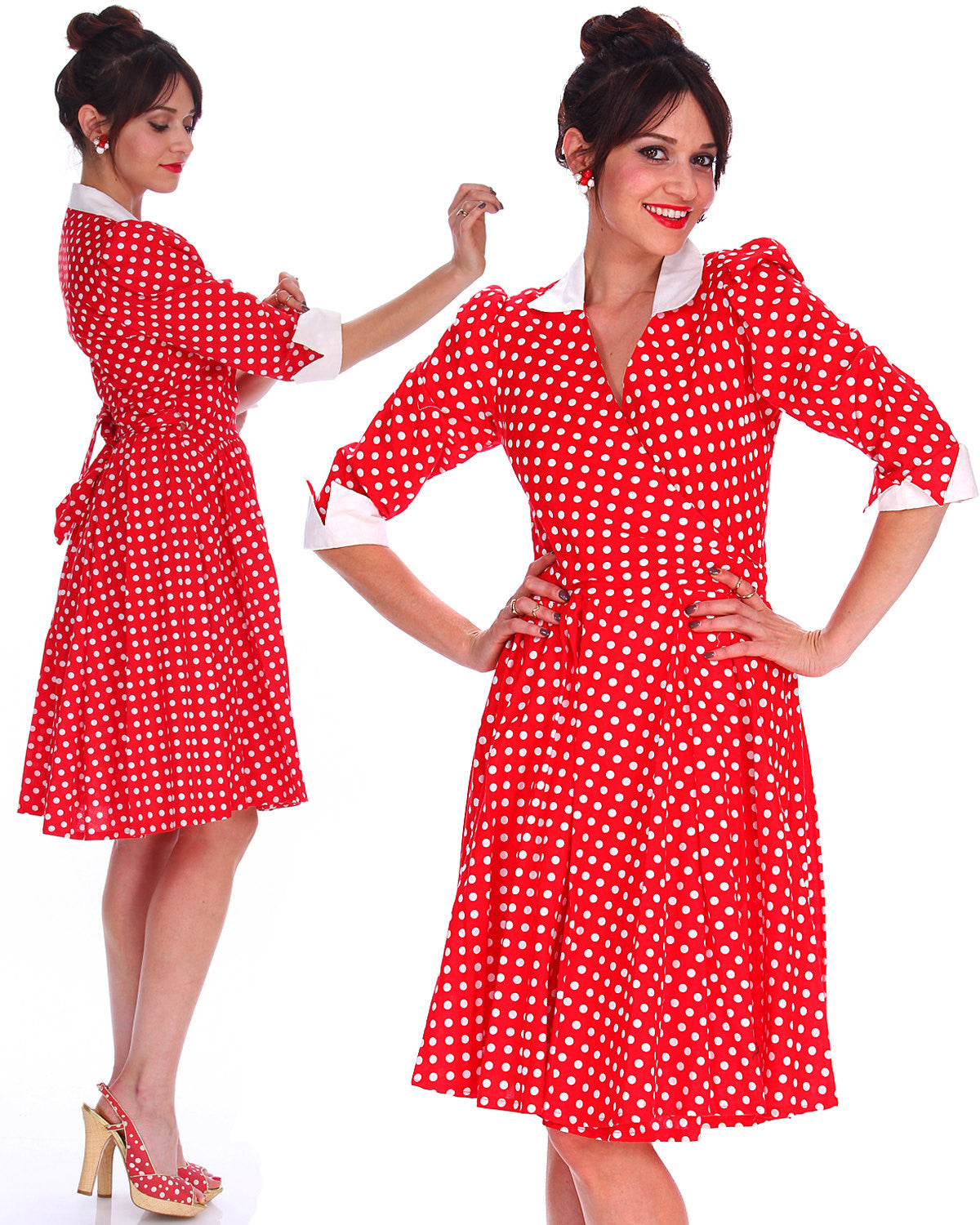 80s Does 50s I Love Lucy Red Polka Dot Wrap Dress