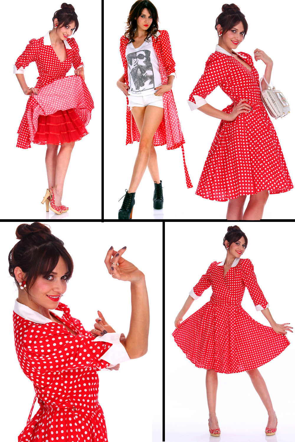 80s Does 50s I Love Lucy Red Polka Dot Wrap Dress