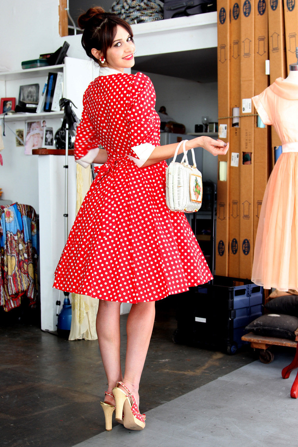 80s Does 50s I Love Lucy Red Polka Dot Wrap Dress