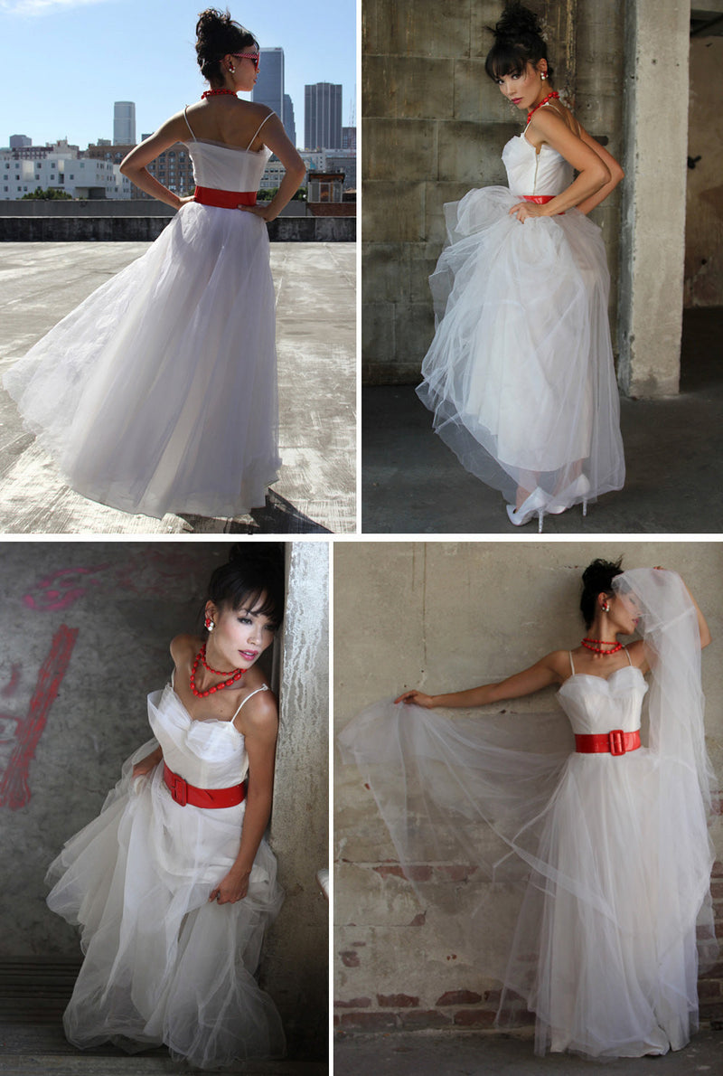 Vtg 50s Emma Domb White Tulle Wedding Dress