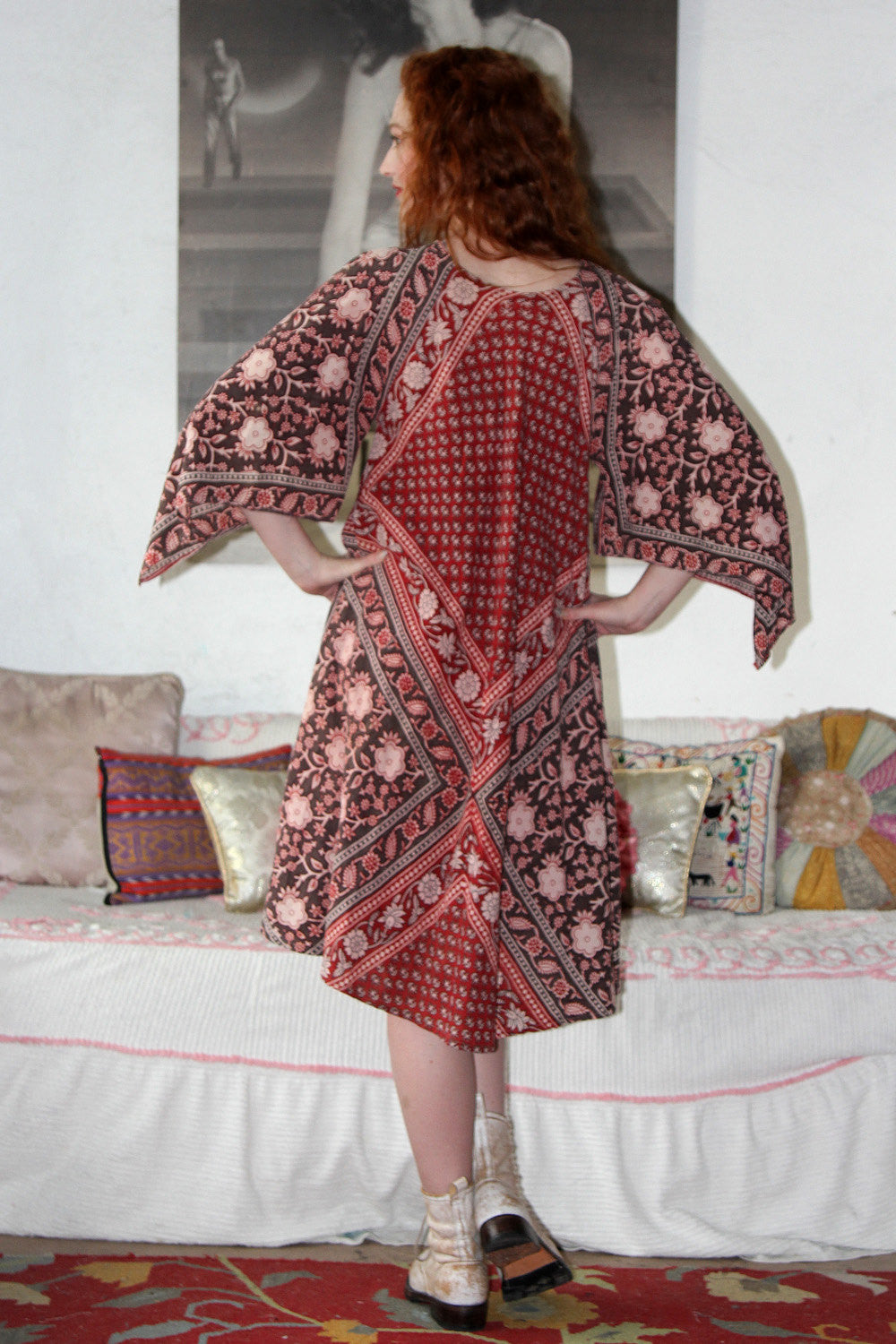 70s Ethnic Batik Bell Sleeve Dress