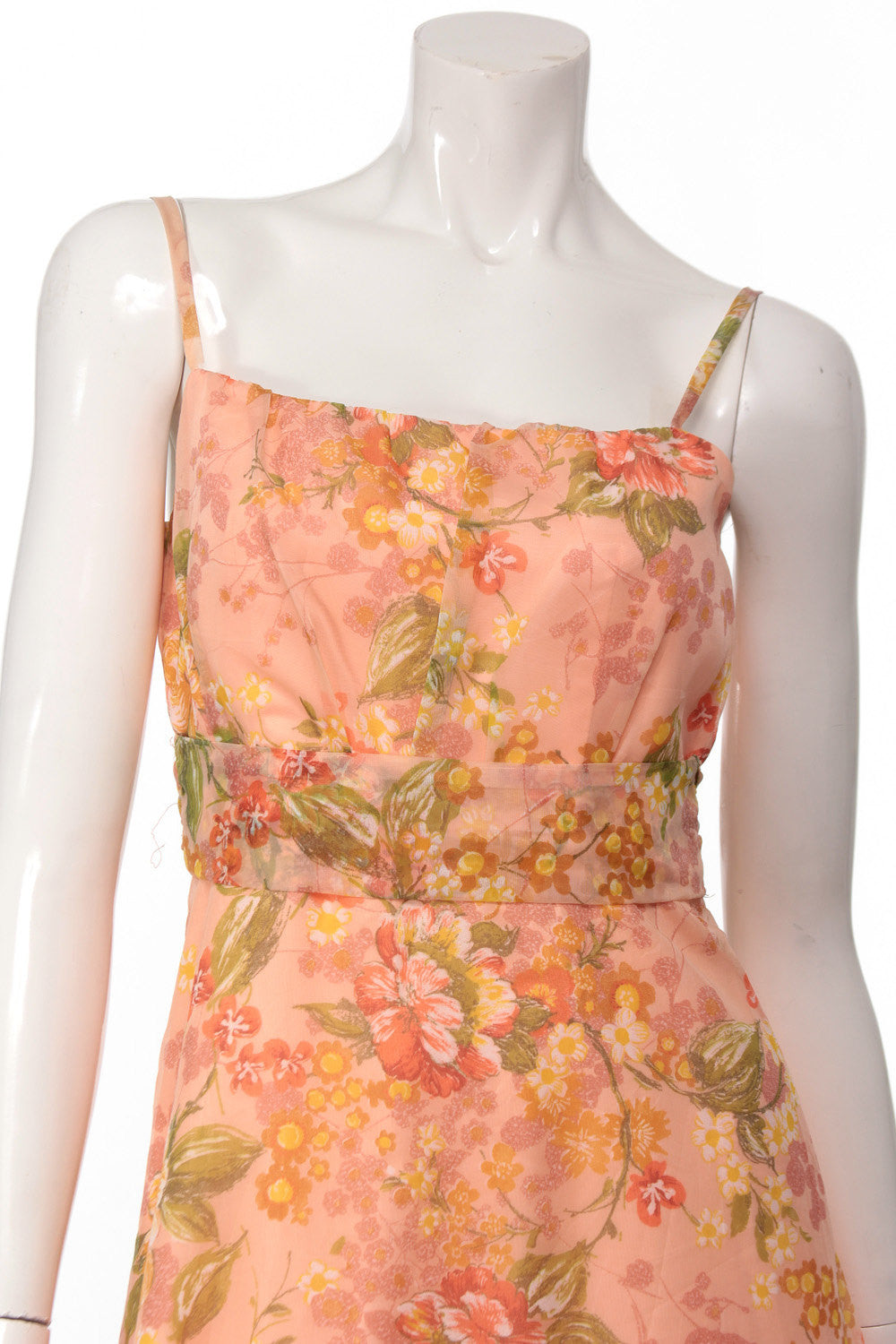 70s Peach Floral Tie Back Maxi Dress