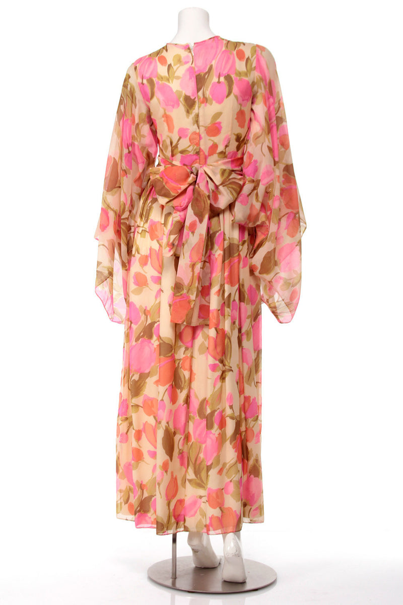 1950s Goddess Floral Bell Sleeve Maxi Dress