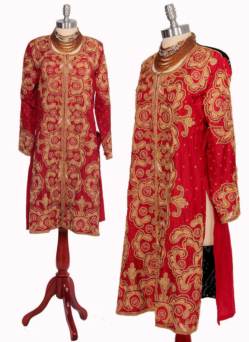 1970s Red Batik Beaded Jacket