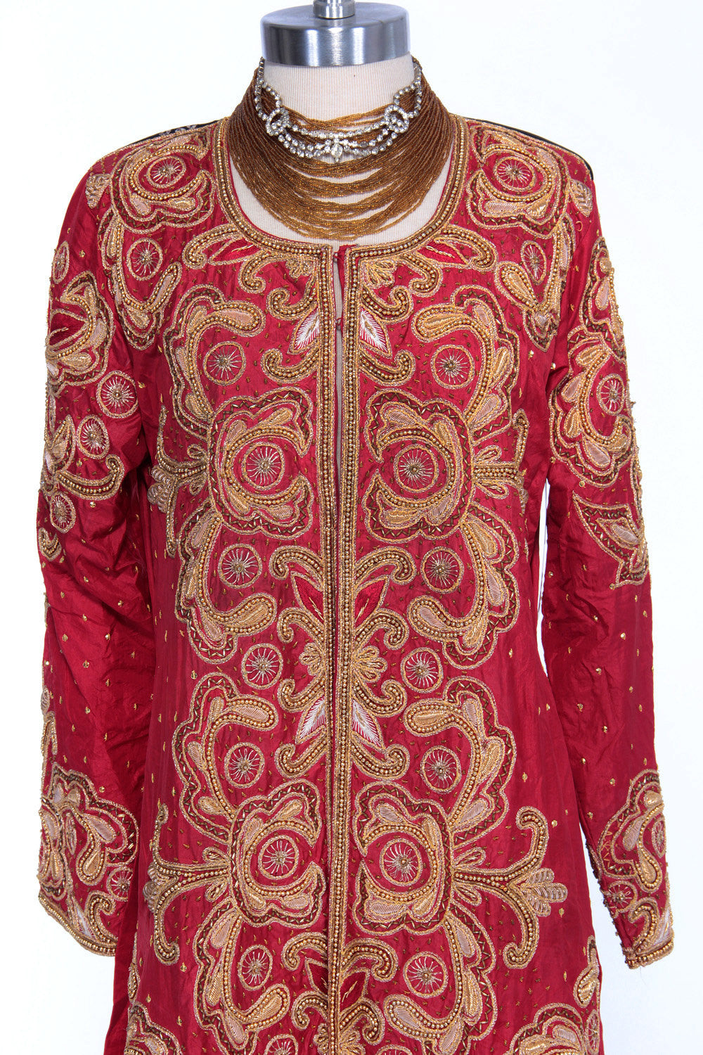 70s Red Batik Beaded Jacket