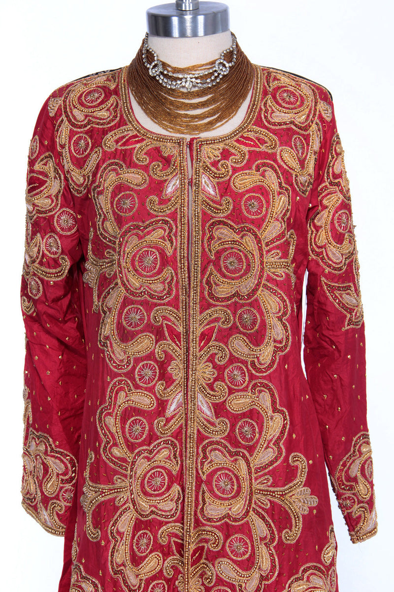 1970s Red Batik Beaded Jacket