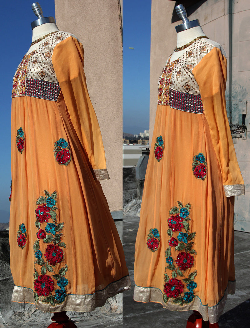 Vtg 70s Indian Metallic Embroidered Dress