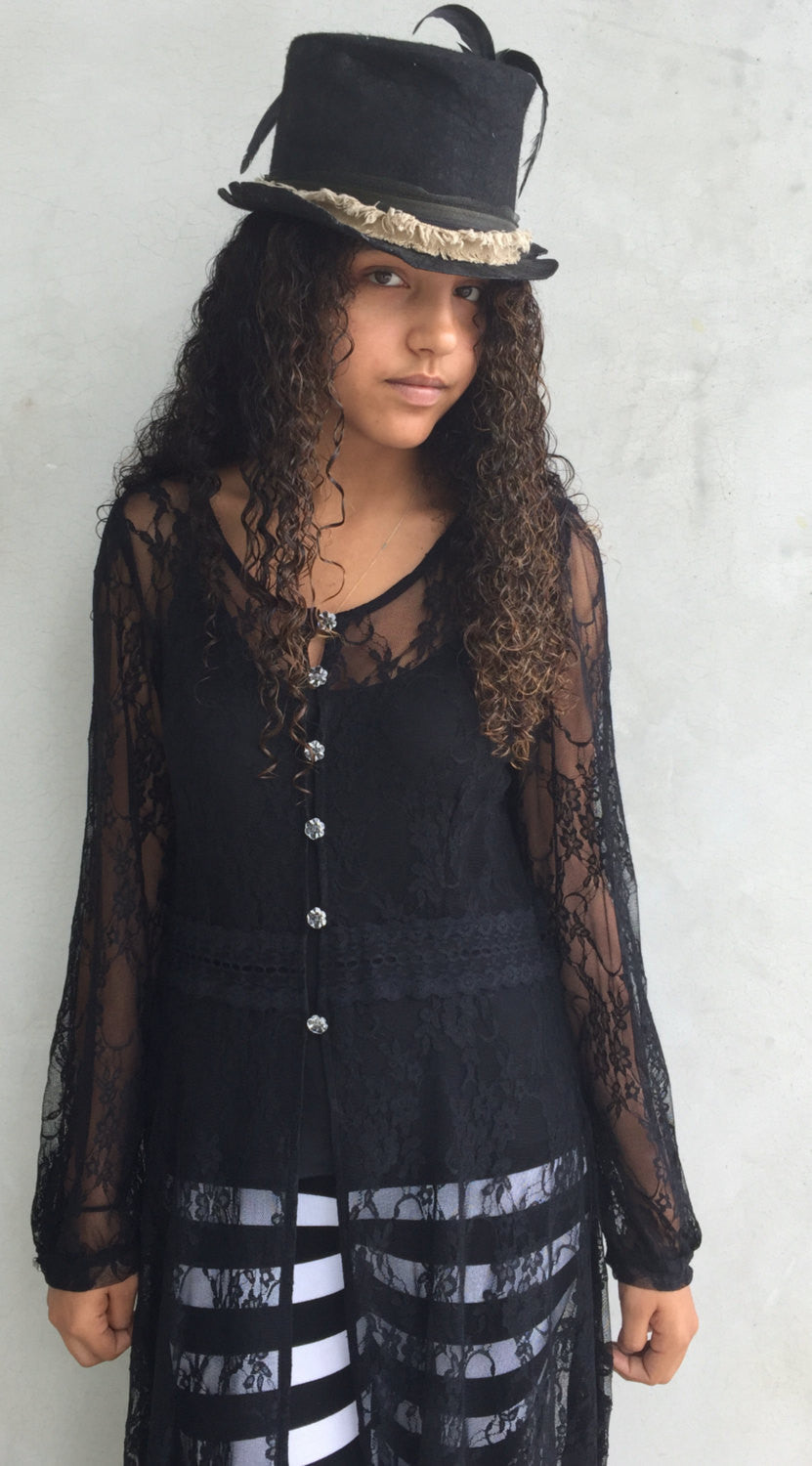 Rita Black Lace Duster